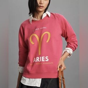 Anthropologie by Catherine O'Sullivan The Zodiac Sweatshirt Aries Pink Size XS